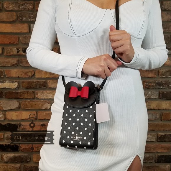 Kate Spade New York Disney Minnie Mouse North South Flap Phone Crossbody BLACK - Picture 1 of 10